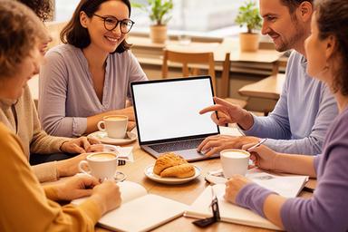 Mac-Workshop mit Teilnehmenden an einem Tisch im Café Netzwerk in Reutlingen